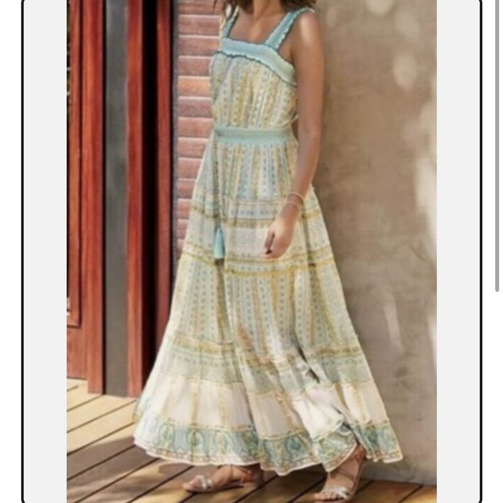 Soft Surroundings Aegean Tiered Maxi Dress Boho Metallic Size M Beachy NWOT - Picture 15 of 15